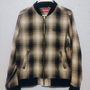 Supreme Black and Cream Plaid Bomber Jacket